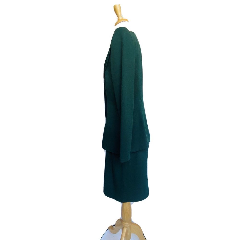 Karen Lawrence by Matthew Vintage Emerald Green Two-Piece Skirt Suit Bib Collar - Picture 5 of 12